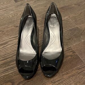 Tahiri peep toe patent black heels